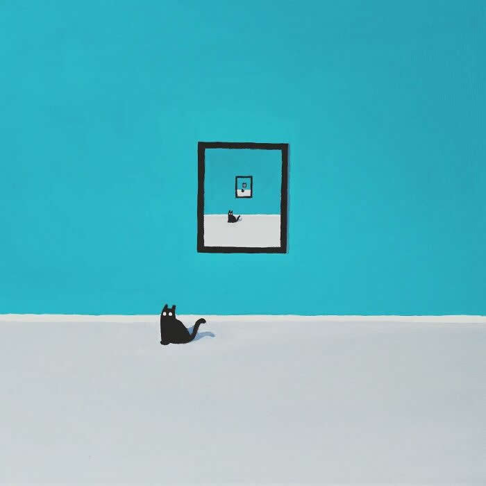 Digital Artworks of Black Cats in Fantasy Landscapes by Mitch